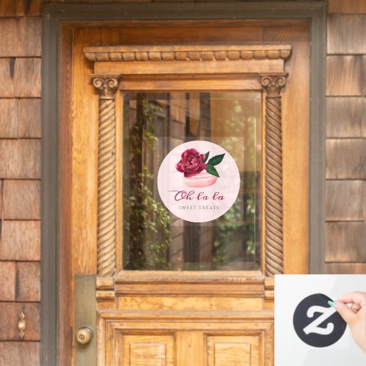 ウォーターカラーフローラレッドローズマカロンベーカリー&スイーツ ウィンドウサイン (ホームデコレーション)