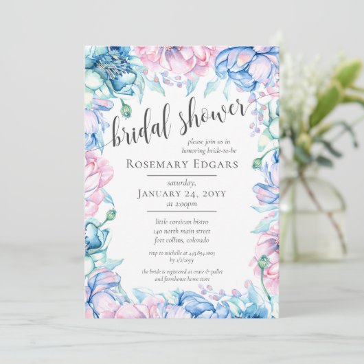 ウォーターカラーフローラ素朴ファームハウスブライダルシャワー 招待状 (スタンド正面)