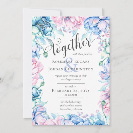 ウォーターカラーフローラ素朴&ウッドファームハウス結婚ズ 招待状 (正面)