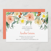 ウォーターカラーフローラ誕生日招待状 招待状 (正面/裏面)