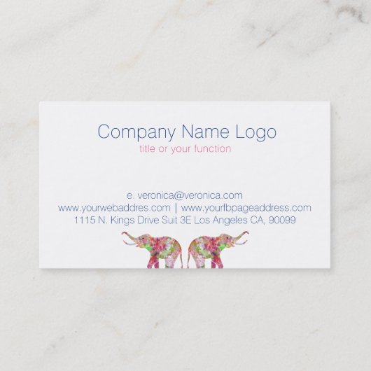 ウォーターカラーフローラ象イラストレーション 名刺 (裏面)