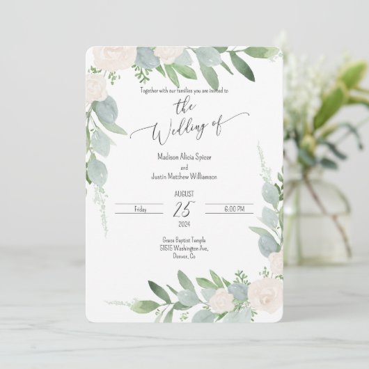 ウォーターカラーフローラ赤面結婚式招待状 招待状 (スタンド正面)