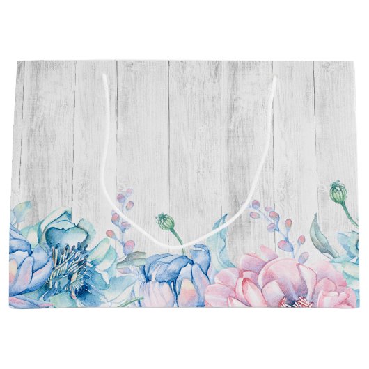 ウォーターカラーフローラ&ウッド素朴ファームハエレガントウス ラージペーパーバッグ (正面)