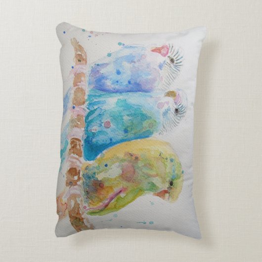 ウォーターカラーブジ絵画ーバードデコークッション アクセントクッション (裏面(縦))