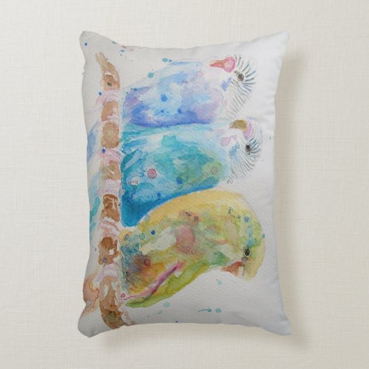 ウォーターカラーブジ絵画ーバードデコークッション アクセントクッション (正面(垂直))