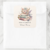 ウォーターカラーブック&フラワーズパーソナライズされた蔵書票 スクエアシール (バッグ)