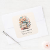 ウォーターカラーブック&フラワーズパーソナライズされた蔵書票 スクエアシール (封筒)