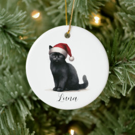 ウォーターカラーブラックキャットインフェスティバルサンタハットオーナメント セラミックオーナメント