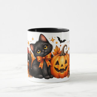 ウォーターカラーブラックキャットハロウィンマグ マグカップ