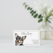 ウォーターカラーブラックチワフアドッグ歩く 名刺 (スタンド正面)