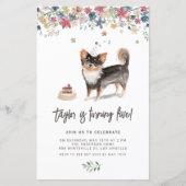 ウォーターカラーブラックチワフアドッグ誕生日招待状 (正面)