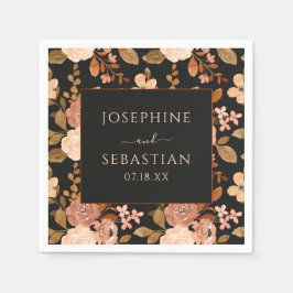 ウォーターカラーブラックテラコッタフローラ秋の結婚式 スタンダードカクテルナプキン