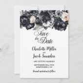 ウォーターカラーブラックフラワーの結婚式Save the Date セーブザデート (正面)