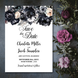 ウォーターカラーブラックフラワーの結婚式Save the Date セーブザデート