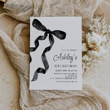 ウォーターカラーブラックボウ誕生日招待状