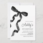 ウォーターカラーブラックボウ誕生日招待状 招待状 (正面)