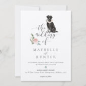 ウォーターカラーブラックラブラドールペット&フローラピンクローズ 招待状 (正面)