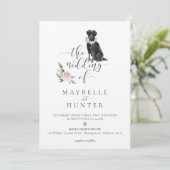 ウォーターカラーブラックラブラドールペット&フローラピンクローズ 招待状 (スタンド正面)