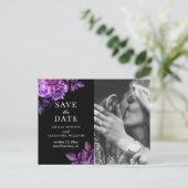 ウォーターカラーブラック&パープルの花柄 Save the Date ポストカード (スタンド正面)