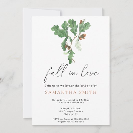 ウォーターカラーブランチコーン秋ブライダルシャワー 招待状 (正面)