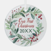 ウォーターカラーブランチ&ベリーリースオーナメント ガラスオーナメント (正面)