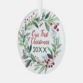 ウォーターカラーブランチ&ベリーリースオーナメント ガラスオーナメント (正面左)