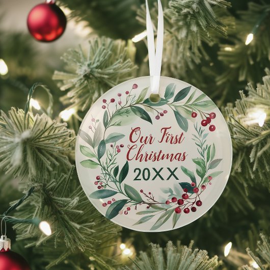 ウォーターカラーブランチ&ベリーリースオーナメント ガラスオーナメント