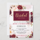 ウォーターカラーブルガンディレッドフローラボホブライダルシャワー 招待状 (正面)