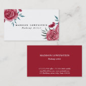 ウォーターカラーブルグンディレッドローズフローラ 名刺 (正面/裏面)