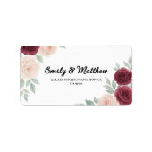 ウォーターカラーブルゴーニュバラ差出人住所ラベル ラベル (正面)