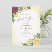 ウォーターカラーブルゴーニュバラ&レモンブライダルシャワー 招待状 (スタンド正面)