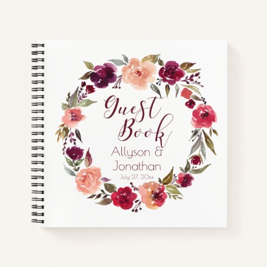 ウォーターカラーブルゴーニュフローラリースゲストブック | ノートブック (正面)