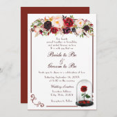 ウォーターカラーブルゴーニュレッドローズ結婚式招待状 招待状 (正面/裏面)