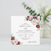 ウォーターカラーブルゴーニュ赤面フローラ結婚ズスクエア 招待状 (スタンド正面)
