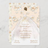 ウォーターカラーブルネットブライドブライダルシャワー 招待状 (正面/裏面)