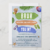 ウォーターカラーブルボーイプールパーティー誕生日 招待状 (正面)