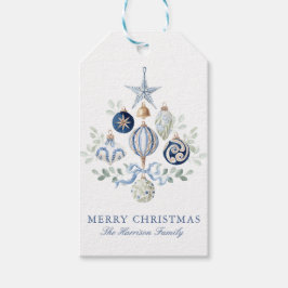 ウォーターカラーブルーのオーナメント クリスマス ギフトタグ