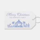 ウォーターカラーブルーのキリスト降誕のクリスマス ギフトタグ (正面(横))