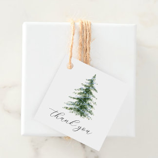 ウォーターカラーブルーのクリスマスツリーパーティー フェイバータグ