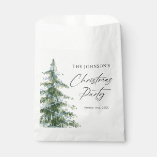 ウォーターカラーブルーのクリスマスツリーパーティー フェイバーバッグ