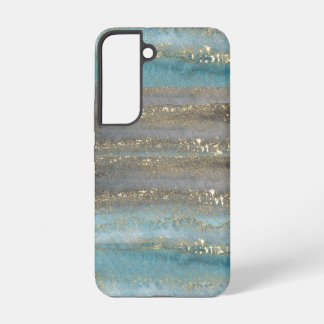 ウォーターカラーブルーのラメ入りデザイン SAMSUNG GALAXY S22ケース