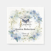 ウォーターカラーブルーの花冠 卒業パーティー スタンダードカクテルナプキン (正面)