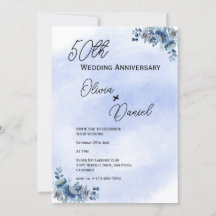 ウォーターカラーブルーの花柄の結婚記念日
