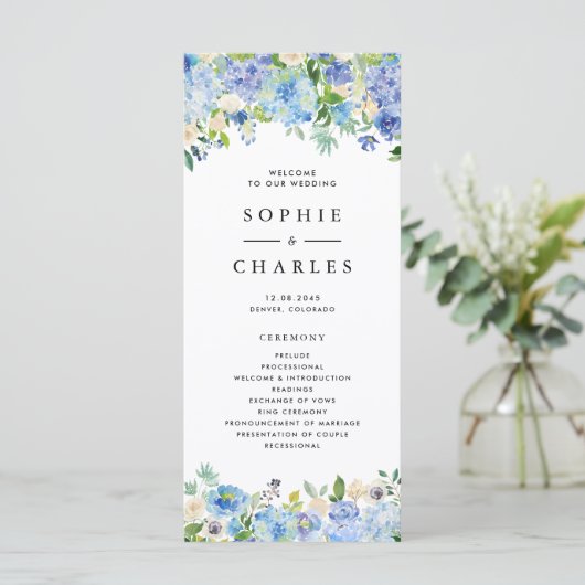 ウォーターカラーブルーアジサイフローラガーランド結婚ズ プログラム (スタンド正面)