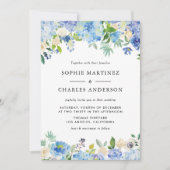 ウォーターカラーブルーアジサイフローラガーランド結婚ズ 招待状 (正面)