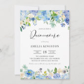 ウォーターカラーブルーアジサイフローラキンセアニラ 招待状 (正面)