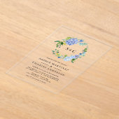 ウォーターカラーブルーアジサイリース結婚ズ アクリル招待状 (レイダウン)