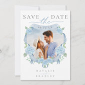 ウォーターカラーブルーアジサイ写真Save the Date 招待状 (正面)