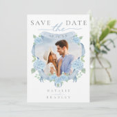 ウォーターカラーブルーアジサイ写真Save the Date 招待状 (スタンド正面)