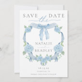 ウォーターカラーブルーアジサイ写真Save the Date 招待状 (裏面)